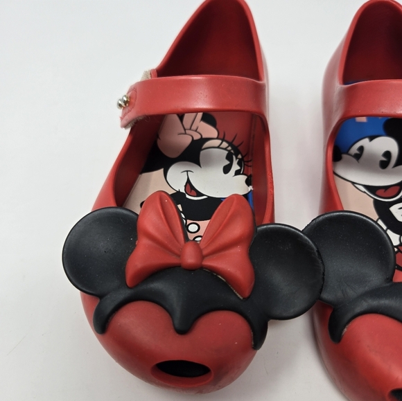 MINI MELISSA RUBBER MARY JANE MICKEY & MINNIE MOUSE RED SHOES EARS GIRLS SIZE 10 - Picture 2 of 16